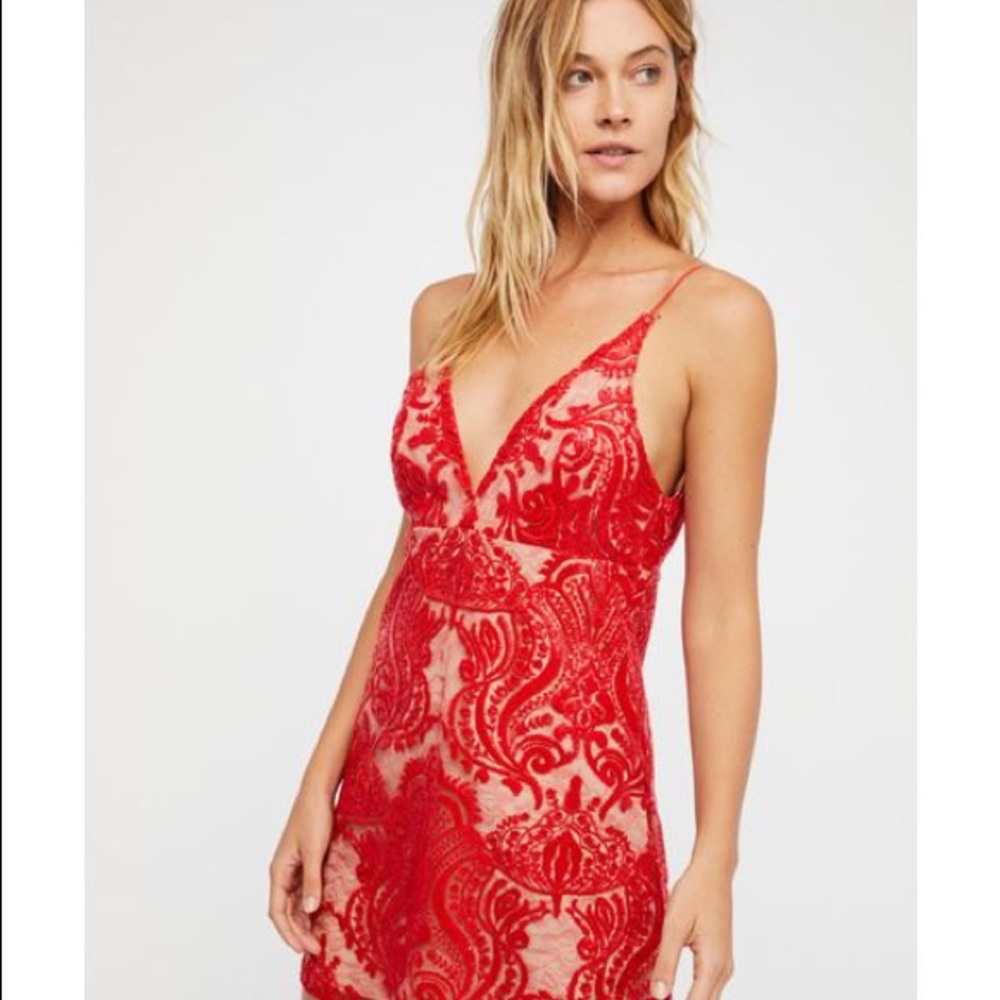 NWT Free People Night Shimmers red mini dress